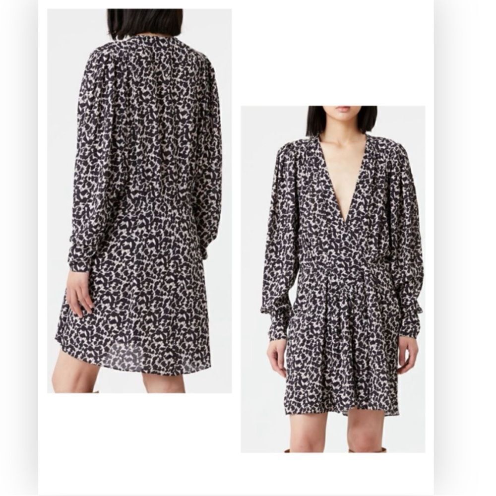Isabel Marant Etoile Arone Long Sleeve Abstract Print V-Neck Black Dress $595